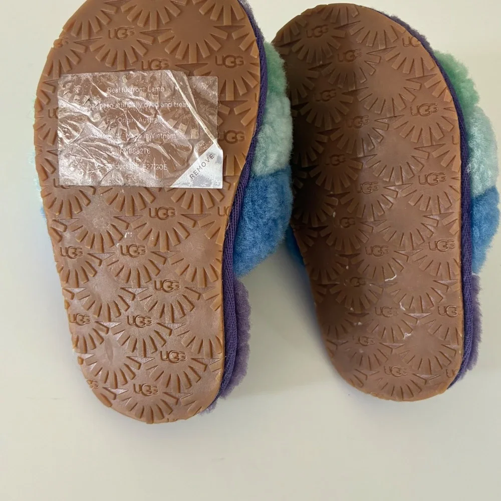 UGG Toddler Size‎ 6 Fluff Yeah Slide Kids Multi-Color Striped Sheepskin Slippers